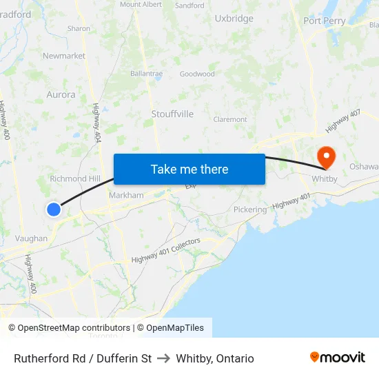 Rutherford Rd / Dufferin St to Whitby, Ontario map
