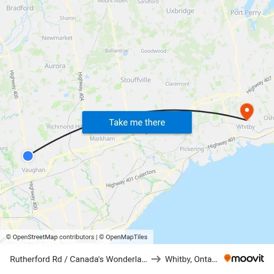 Rutherford Rd / Canada's Wonderland to Whitby, Ontario map