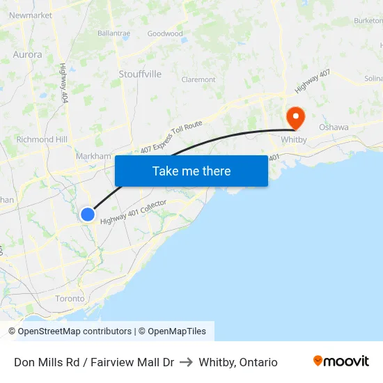 Don Mills Rd / Fairview Mall Dr to Whitby, Ontario map