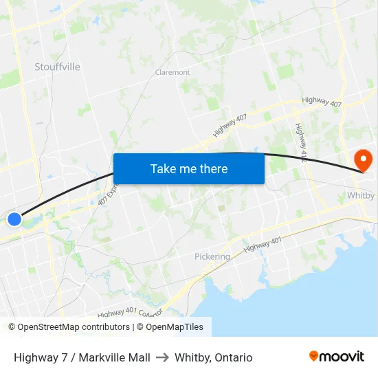 Highway 7 / Markville Mall to Whitby, Ontario map