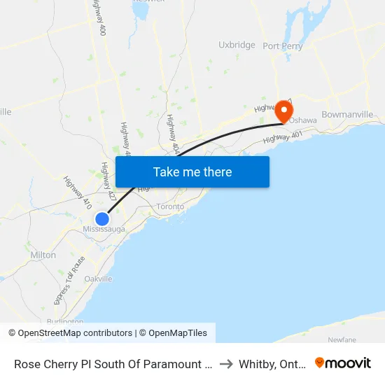 Rose Cherry Pl South Of Paramount Centre to Whitby, Ontario map