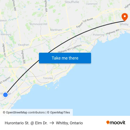 Hurontario St. @ Elm Dr. to Whitby, Ontario map
