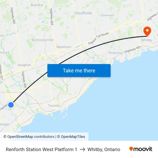 Renforth Station West Platform 1 to Whitby, Ontario map