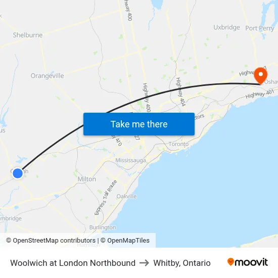 Woolwich at London Northbound to Whitby, Ontario map