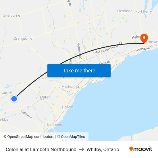Colonial at Lambeth Northbound to Whitby, Ontario map