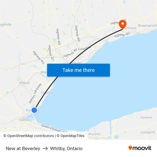 New at Beverley to Whitby, Ontario map