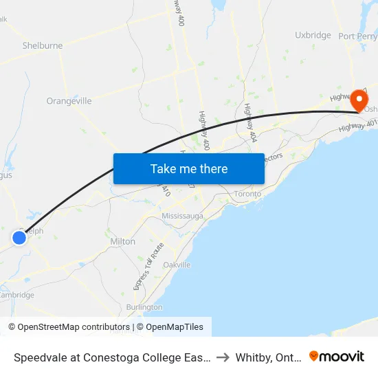 Speedvale at Conestoga College Eastbound to Whitby, Ontario map