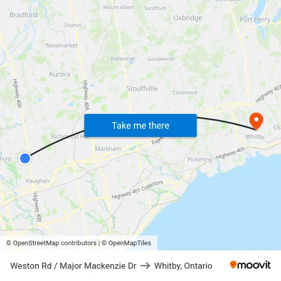 Weston Rd / Major Mackenzie Dr to Whitby, Ontario map
