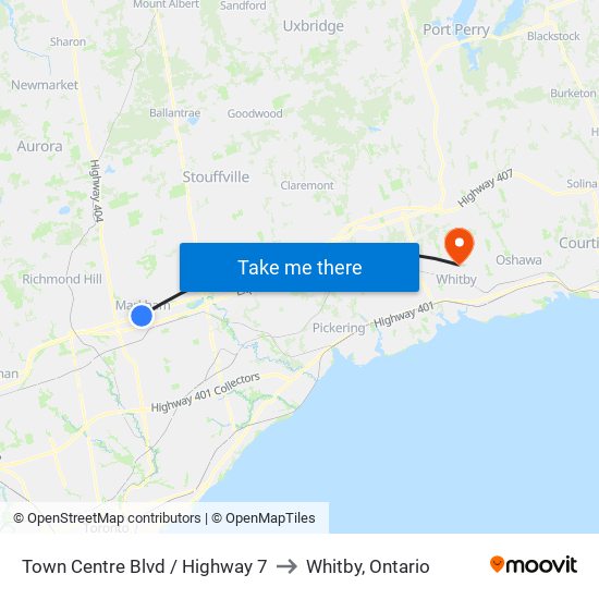 Town Centre Blvd / Highway 7 to Whitby, Ontario map