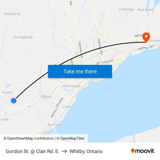 Gordon St. @ Clair Rd. E. to Whitby, Ontario map
