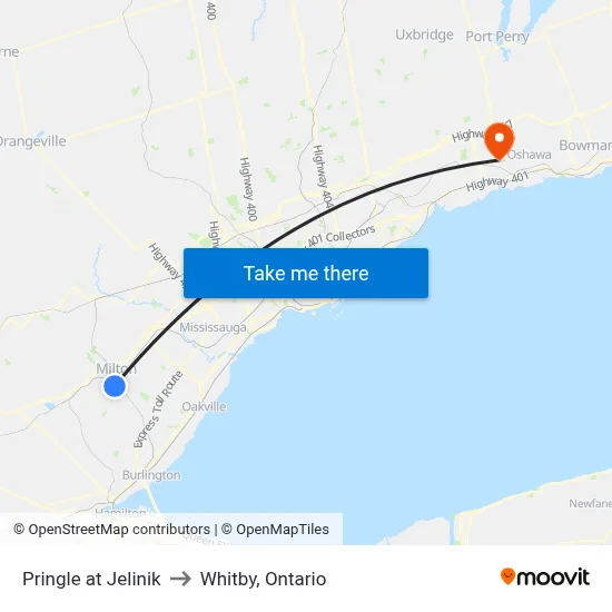 Pringle at Jelinik to Whitby, Ontario map