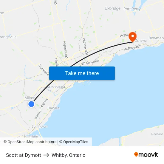 Scott at Dymott to Whitby, Ontario map