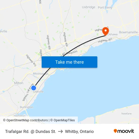 Trafalgar Rd. @ Dundas St. to Whitby, Ontario map