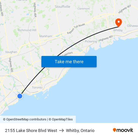 2155 Lake Shore Blvd West to Whitby, Ontario map