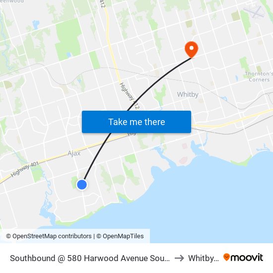 Southbound @ 580 Harwood Avenue South (Lakeridge Health Ajax Pickering) to Whitby, Ontario map