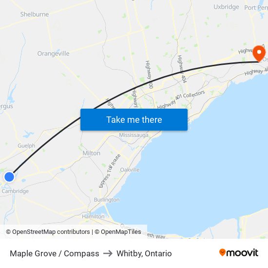 Maple Grove / Compass to Whitby, Ontario map