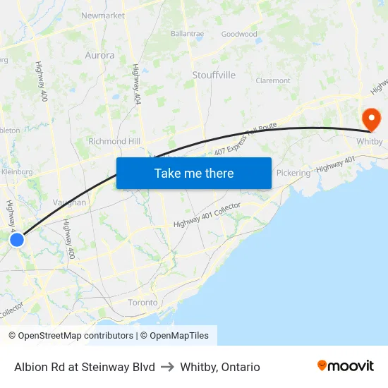 Albion Rd at Steinway Blvd to Whitby, Ontario map