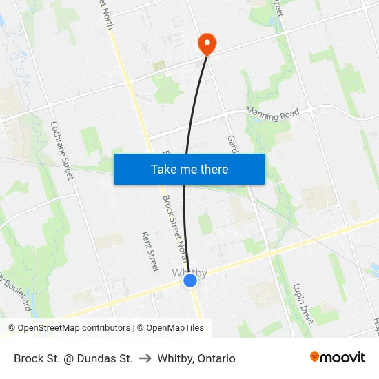 Brock St. @ Dundas St. to Whitby, Ontario map