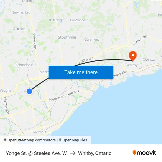 Yonge St. @ Steeles Ave. W. to Whitby, Ontario map