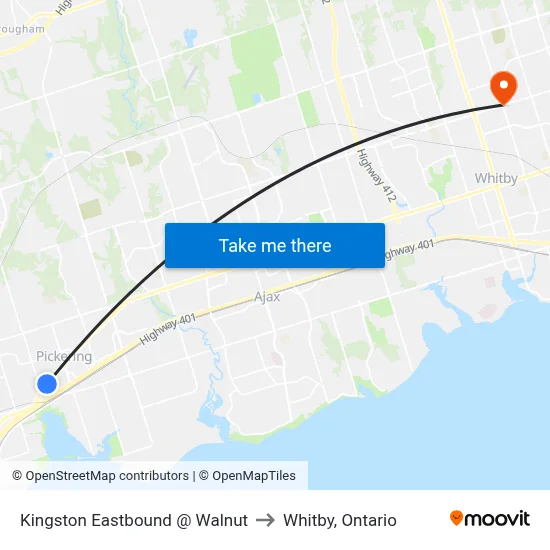 Kingston Eastbound @ Walnut to Whitby, Ontario map
