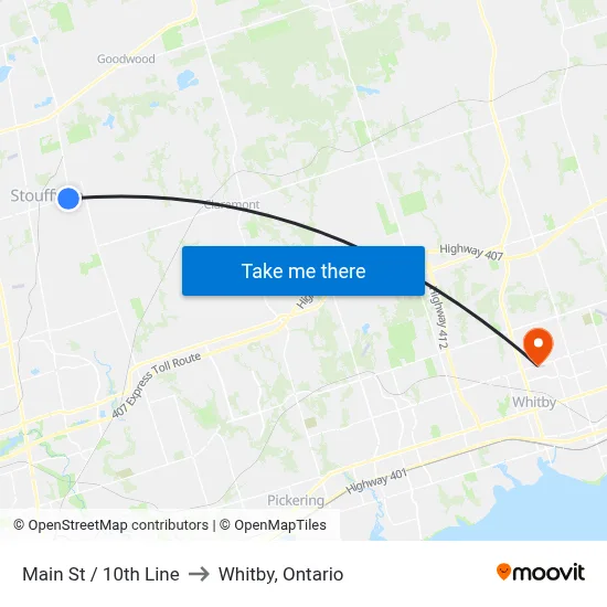 Main St / 10th Line to Whitby, Ontario map