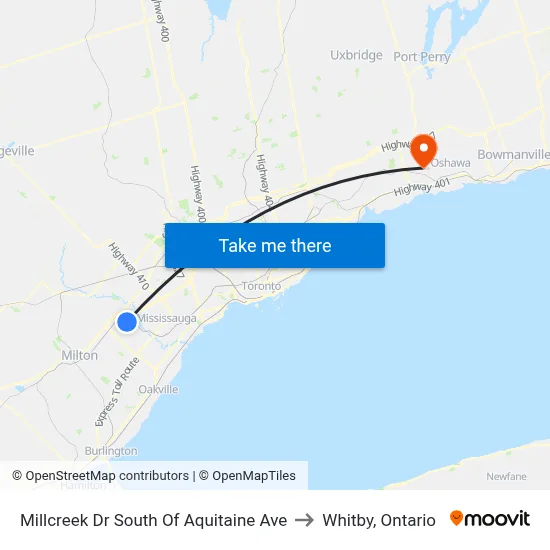 Millcreek Dr South Of Aquitaine Ave to Whitby, Ontario map