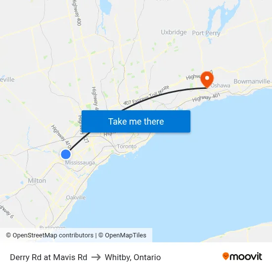 Derry Rd at Mavis Rd to Whitby, Ontario map