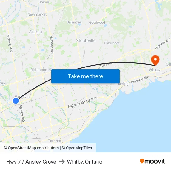 Hwy 7 / Ansley Grove to Whitby, Ontario map