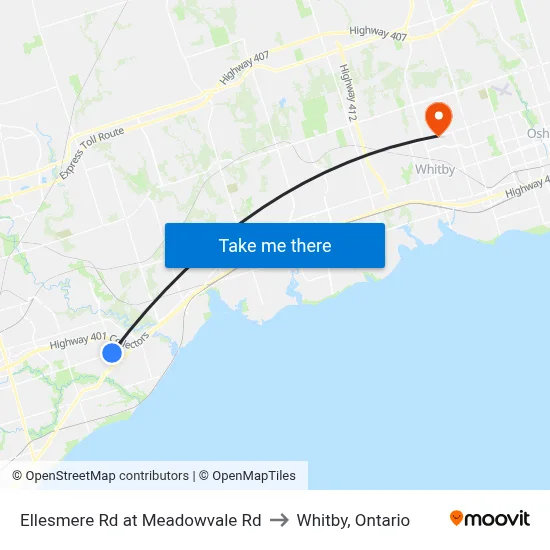 Ellesmere Rd at Meadowvale Rd to Whitby, Ontario map