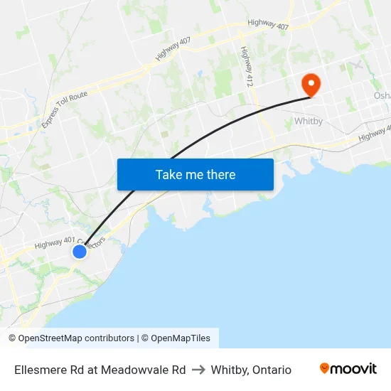 Ellesmere Rd at Meadowvale Rd to Whitby, Ontario map