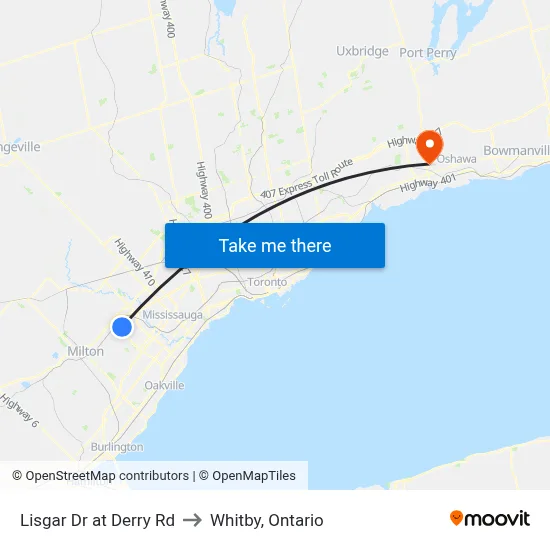 Lisgar Dr at Derry Rd to Whitby, Ontario map