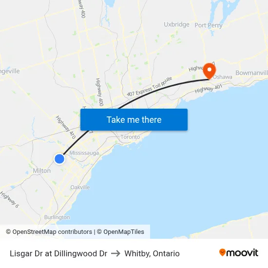 Lisgar Dr at Dillingwood Dr to Whitby, Ontario map