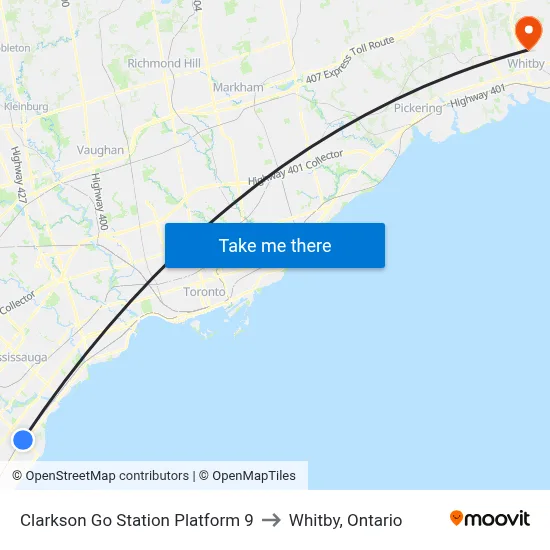 Clarkson Go Station Platform 9 to Whitby, Ontario map