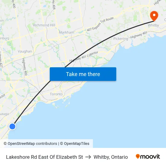 Lakeshore Rd East Of Elizabeth St to Whitby, Ontario map