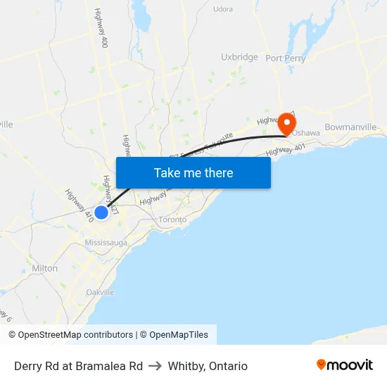 Derry Rd at Bramalea Rd to Whitby, Ontario map