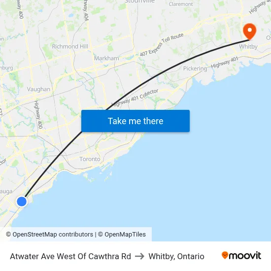 Atwater Ave West Of Cawthra Rd to Whitby, Ontario map