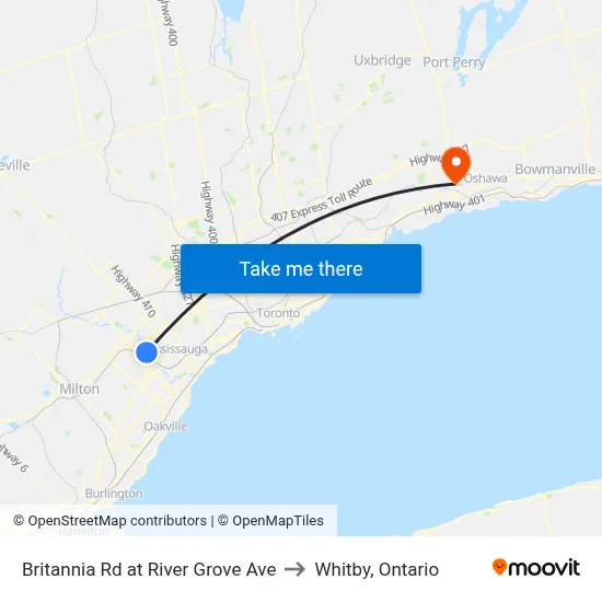 Britannia Rd at River Grove Ave to Whitby, Ontario map