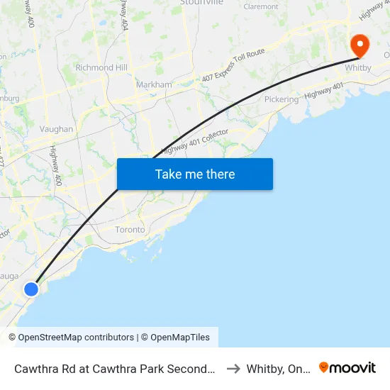 Cawthra Rd at Cawthra Park Secondary School to Whitby, Ontario map