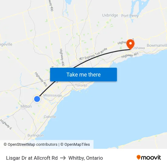 Lisgar Dr at Allcroft Rd to Whitby, Ontario map