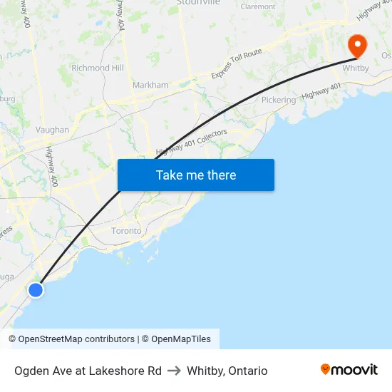 Ogden Ave at Lakeshore Rd to Whitby, Ontario map