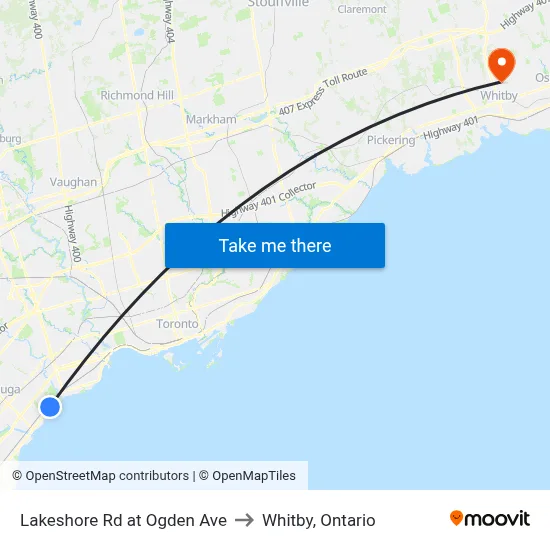 Lakeshore Rd at Ogden Ave to Whitby, Ontario map