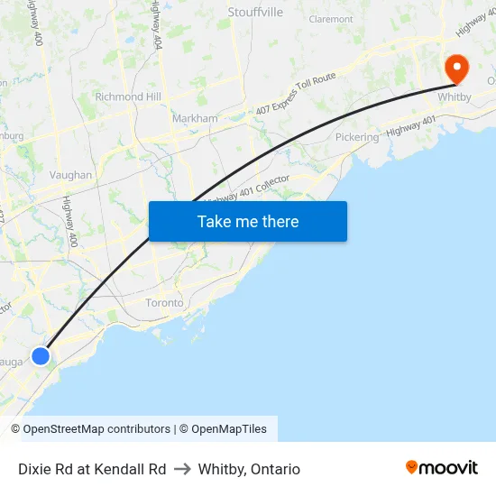 Dixie Rd at Kendall Rd to Whitby, Ontario map