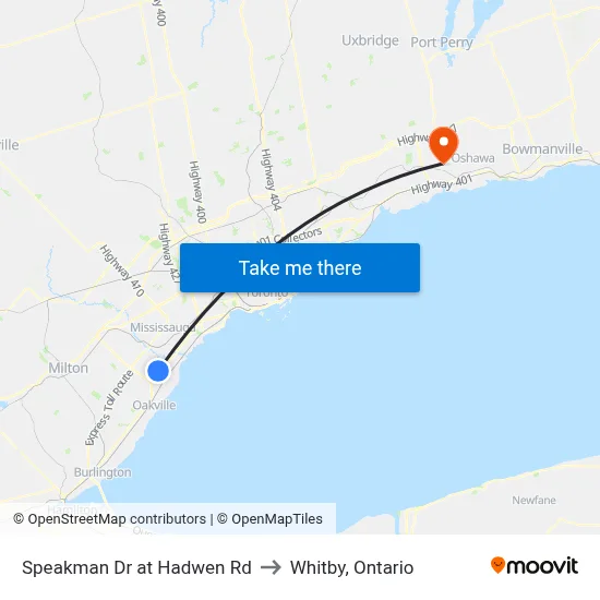 Speakman Dr at Hadwen Rd to Whitby, Ontario map