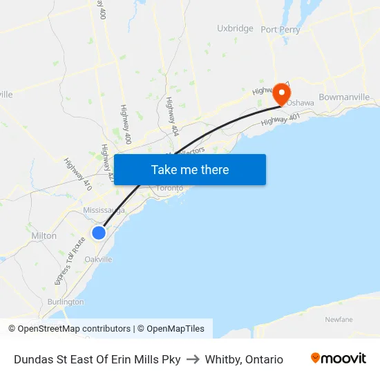 Dundas St East Of Erin Mills Pky to Whitby, Ontario map