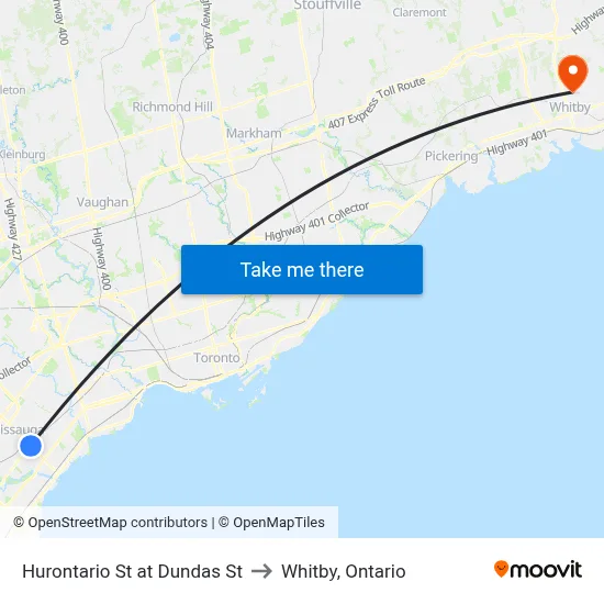 Hurontario St at Dundas St to Whitby, Ontario map