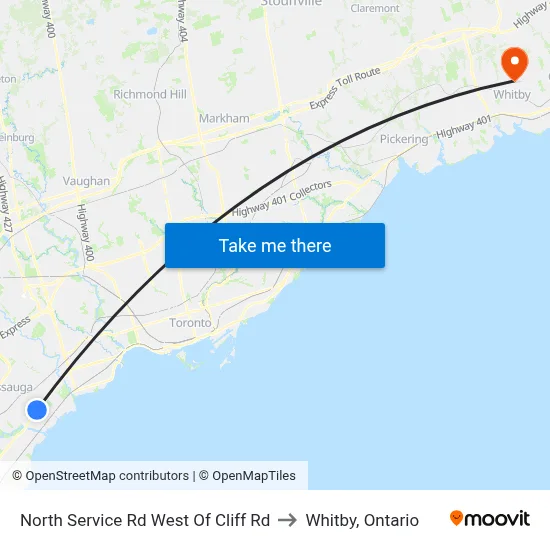 North Service Rd West Of Cliff Rd to Whitby, Ontario map