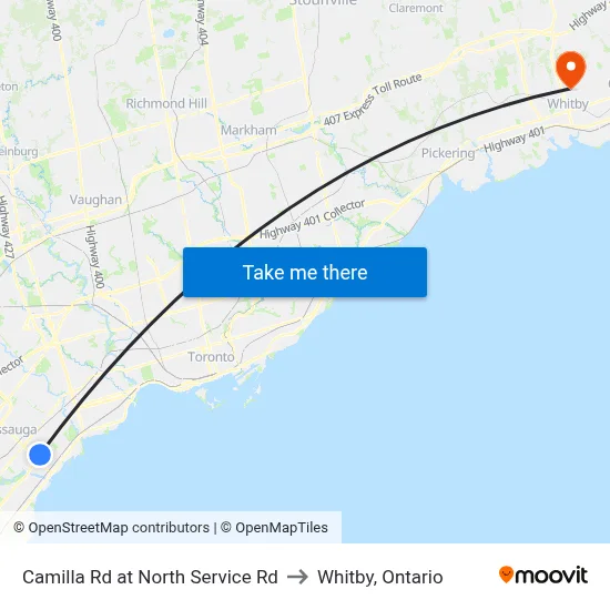 Camilla Rd at North Service Rd to Whitby, Ontario map