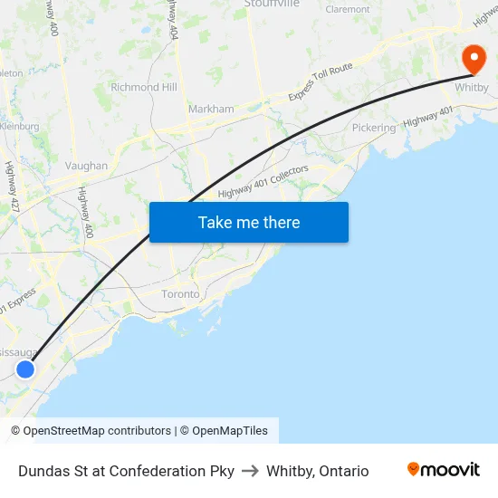 Dundas St at Confederation Pky to Whitby, Ontario map