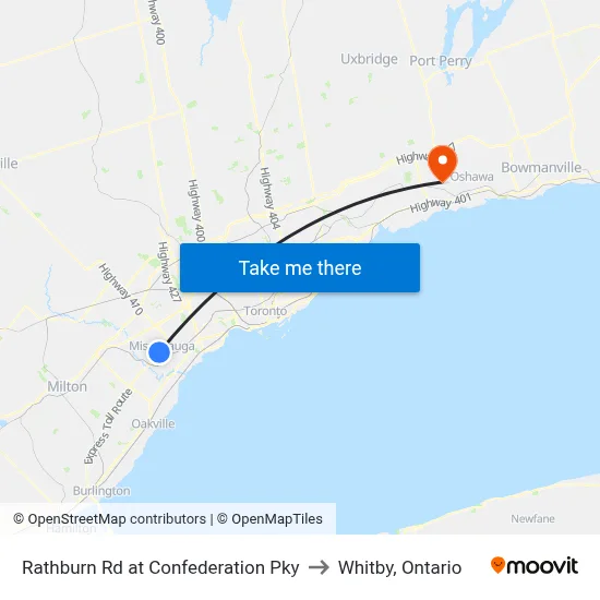 Rathburn Rd at Confederation Pky to Whitby, Ontario map