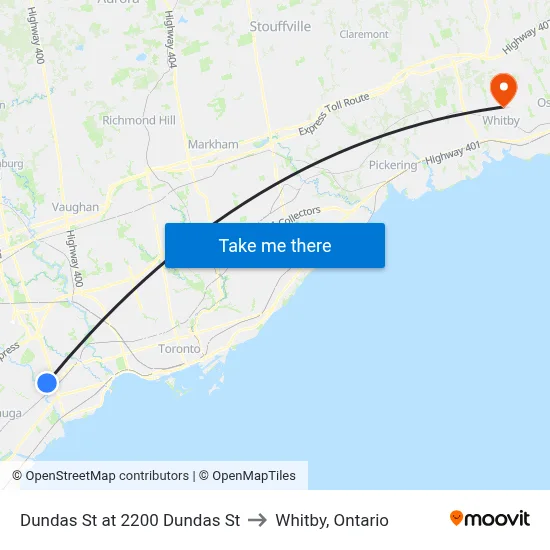 Dundas St at 2200 Dundas St to Whitby, Ontario map